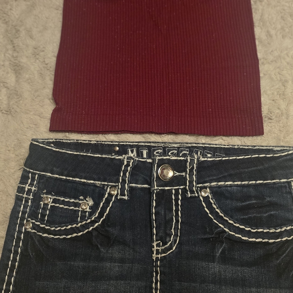 Dark Wash Mini Skirt with White Contrast Stitching